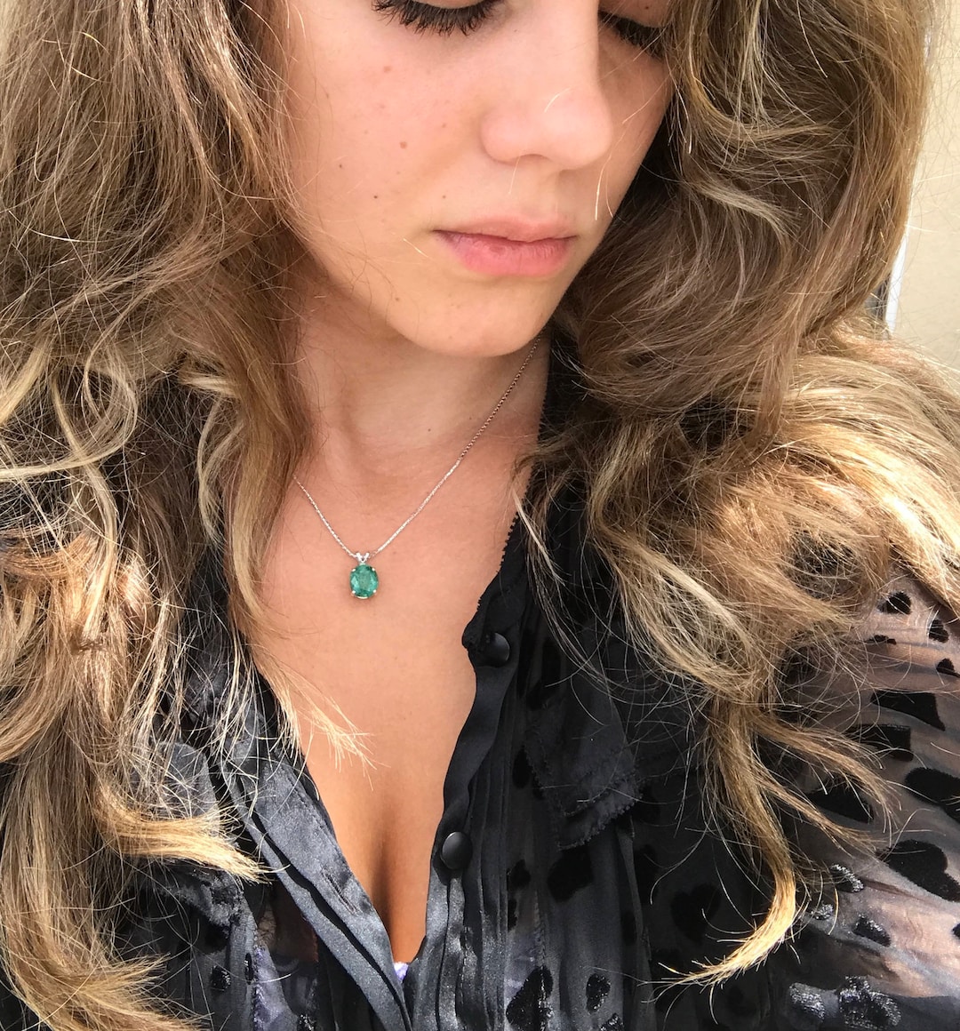 Genuine Colombian Emerald Necklace, Precious Metal Emerald Solitaire