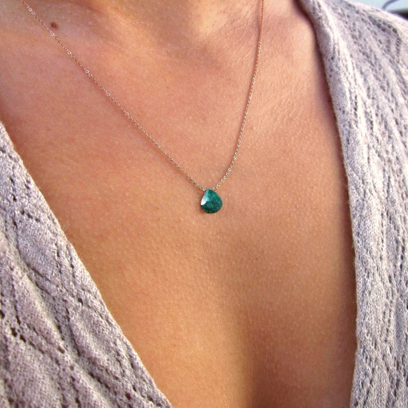 Genuine Pear Shape Emerald Necklace, Green Emerald Jewelry, Pear Gemstone Solitaire, Pear Shape Necklace, Green Gem Necklace, Gifts for Mom image 1