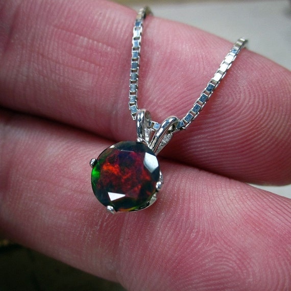 Black Opal Necklace Black Gemstone Jewelry October | Etsy