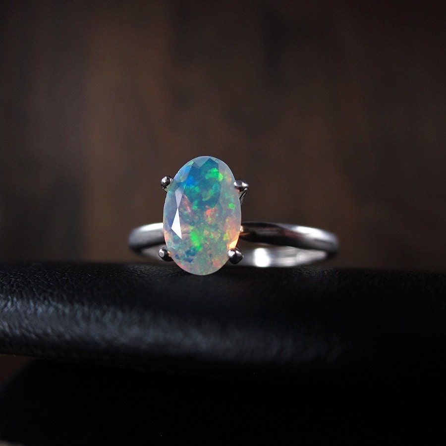 Fire Opal Ring Rainbow Opal Ring Fire Opal Engagement Ring - Etsy
