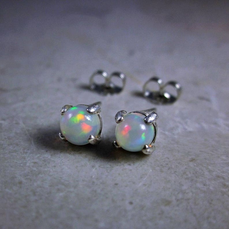 Round Opal Earrings Genuine Fire Opal Stud Earrings Gemstone Stud Earrings Dainty Stud Earrings Best Stud Earrings Rainbow Opal Studs