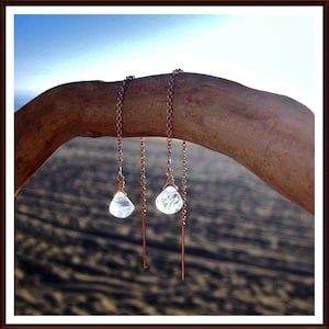 Rainbow Moonstone Threader Earrings, Blue Moonstone Earrings, Rose Gold Fill Gemstone Earrings, Threader Earrings, June Birthstone Jewelry