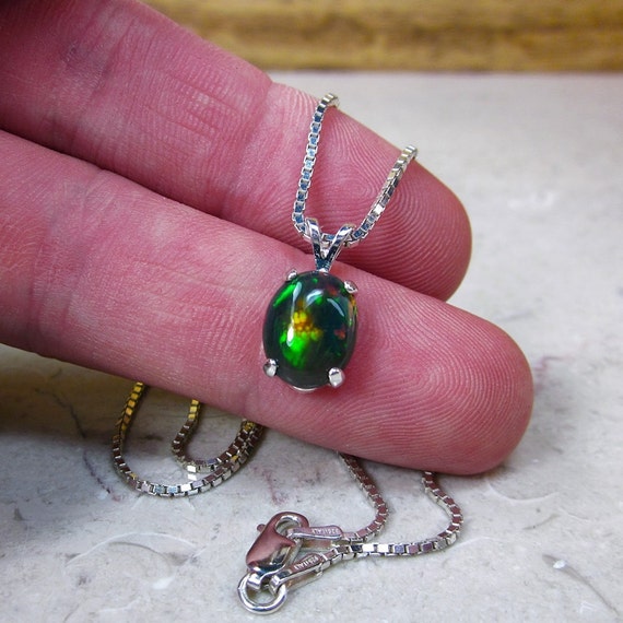Genuine Black Opal Gemstone Necklace Genuine Colorful Precious