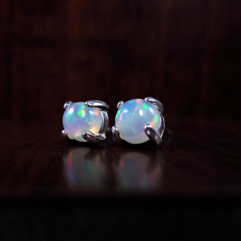 Round Opal Earrings Genuine Fire Opal Stud Earrings Gemstone Stud Earrings Dainty Stud Earrings Best Stud Earrings Rainbow Opal Studs