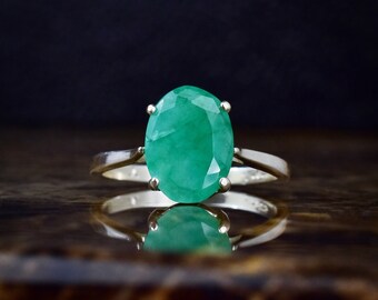 Genuine Emerald Ring, Size 6 1/2, Authentic Ring, Green Ring, Oval Ring, Unique, Silver Emerald, Rustic Gemstone, Love Ring