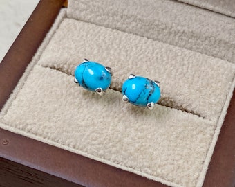 Turquoise Earrings, Sterling Silver Studs, Natural Blue Turquoise Stud Earrings, Blue Turquoise Sterling Silver Earrings, Made in USA