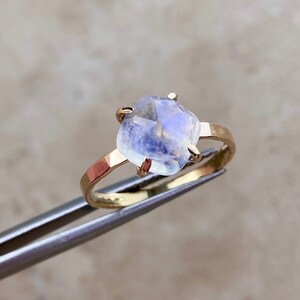 Large, sizable Beautiful Sparkling Genuine Moonstone ring boasts a generous, 2.5 carat high quality cushion rose cut Moonstone gemstone that measures 8mm by 8mm in size