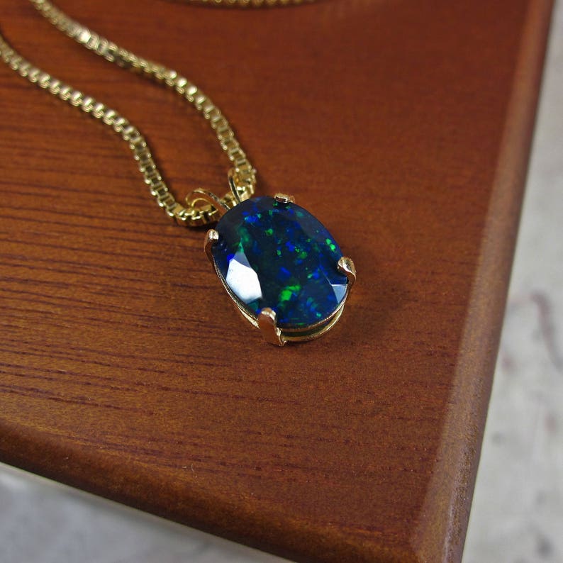 Blue Opal Pendant Necklace Genuine Blue Opal Elegant Etsy