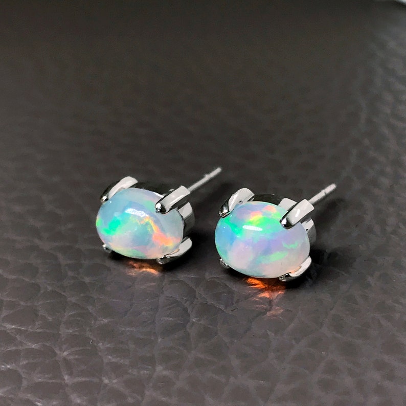 Genuine fire Opal Stud Earrings, Natural Opal Earrings, Rainbow Opal shops Studs, Oval Studs, Gemstone Studs, Clear Stud Earrings, Gift for Her