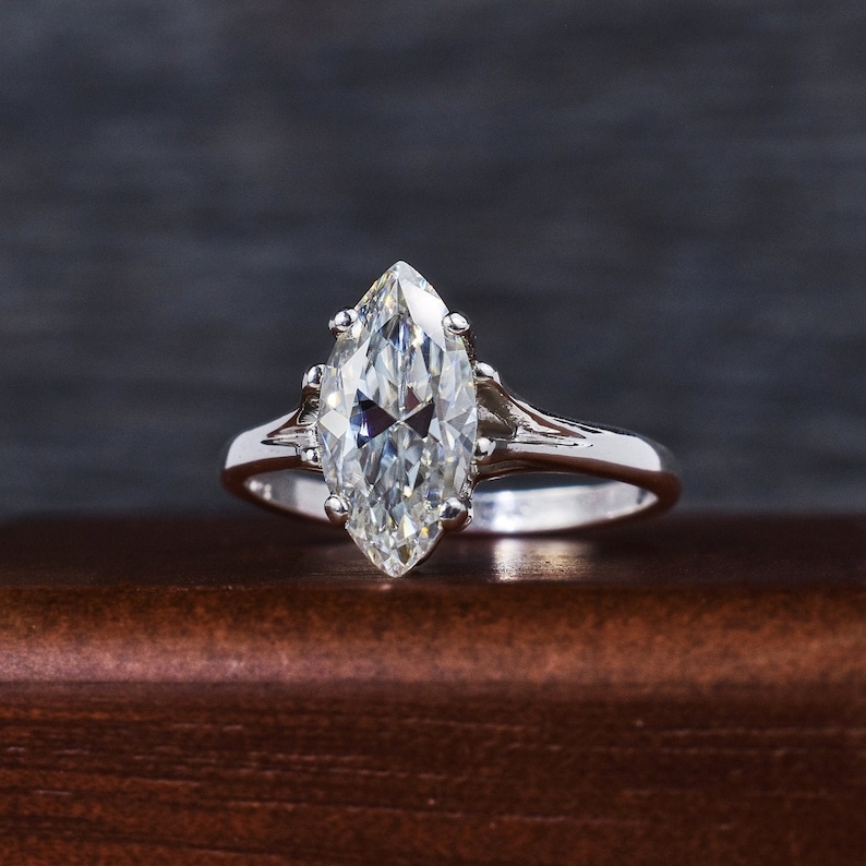 Marquise Moissanite Engagement Ring Elegant Engagement Rings Etsy