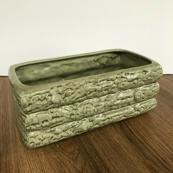 Vintage Ceramic Indoor Planter Trough Log Effect Green Etsy
