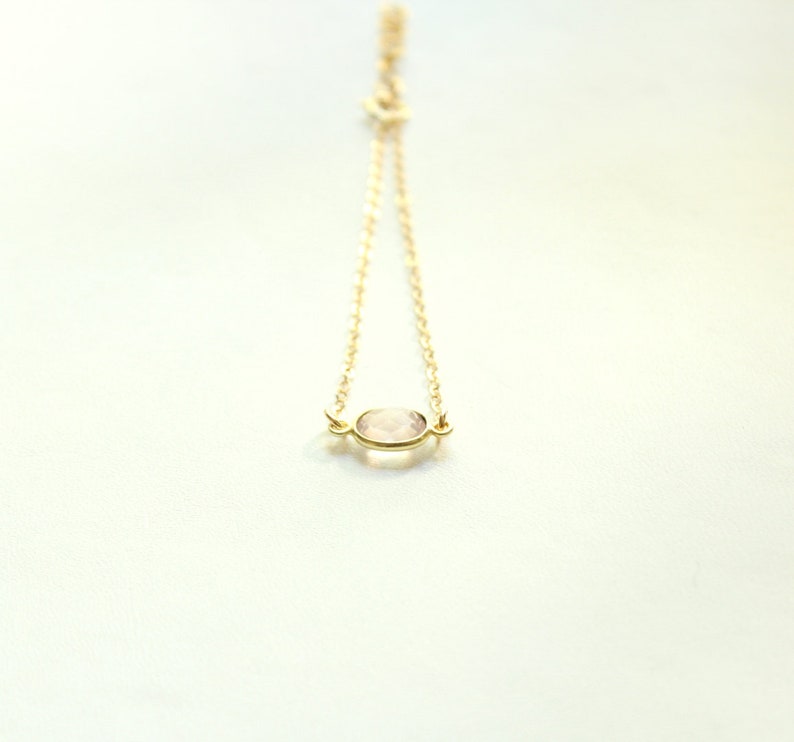 14k gold filled bracelet with bright pink rose quartz charm oval TENDER TOUCH
