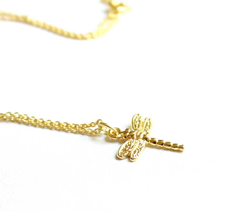 Fine 14k gold filled necklace with delicate dragonfly pendant gold plated DRAGONFLY