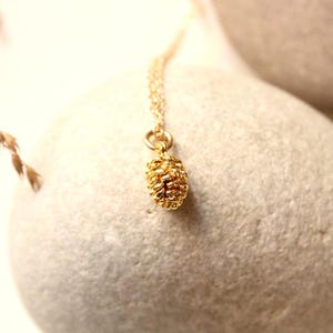 Può includere: Una collana d'oro con un piccolo ciondolo a forma di pigna.
