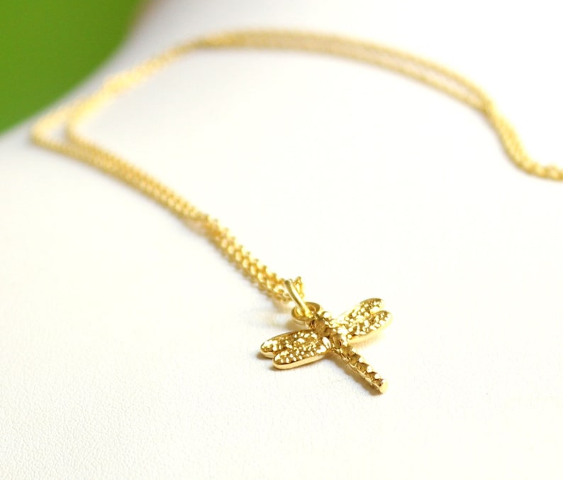 Fine 14k gold filled necklace with delicate dragonfly pendant gold plated DRAGONFLY