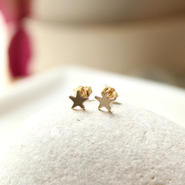 14k gold plated stud earrings with star 5 mm gold plated TINY GOLDEN STAR twinkle celestial body wish travel love luck delicate beautiful gift fine