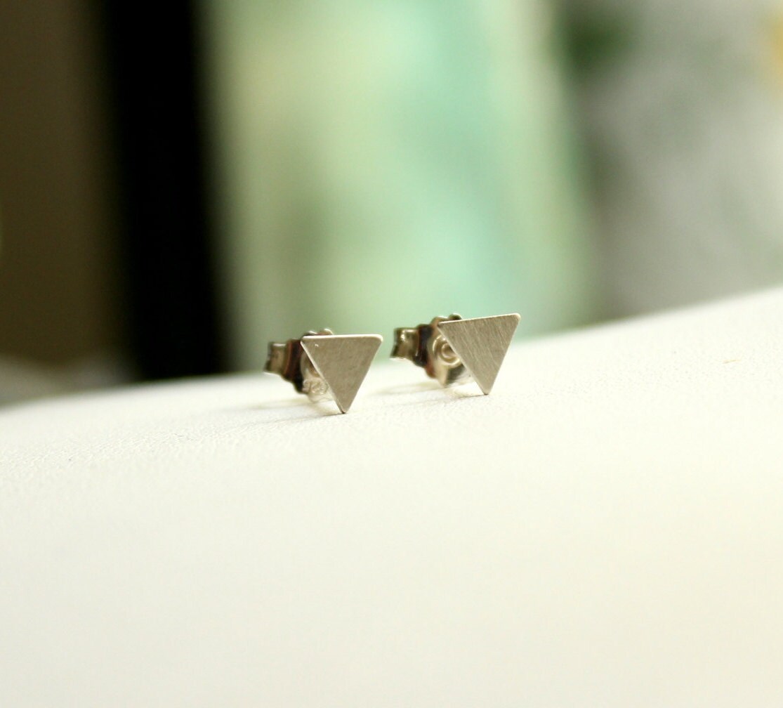 925 silver stud earrings with triangle brushed 5 mm geometric triangle TINY TRIANGLE statement symbol three curated ear female unisex fine