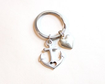 Schlüsselanhänger mit versilbertem Anker mit Herz Anhänger MOIN MOIN maritim Symbol Ozean Strand Reise Liebe Hoffnung schönes Geschenk fein