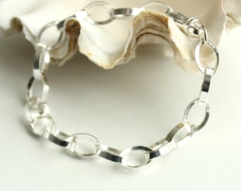 925 Silber Armband mit ovalen Gliedern / Ösen 13mm aus Silber 925 NAVETTE Dreikant Anker opulent Geschenk Statement Unisex Boho fein