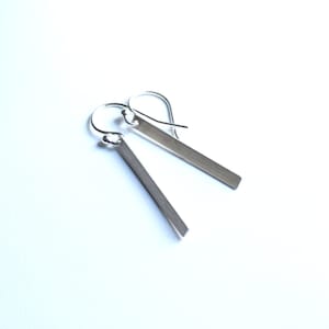 925 silver earrings with bar pendant 26 mm rectangular made of silver 925 SILVER RECTANGLE geometric rectangle statement boho pure brushed fine