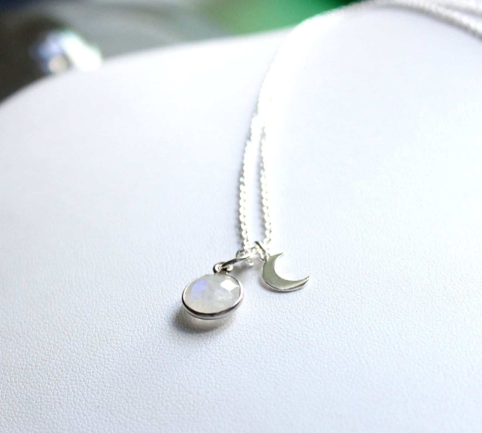 925 Silber Kette mit Mondstein und Mondsichel Anhänger aus Etsy