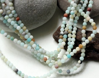 Amazonit Perlen 4.3mm 1 Strang 39cm multicolor OCEAN LOVE maritim Strand Ozean erdig Boho mattierter Natur Edelstein Ethno Geschenk fein DIY