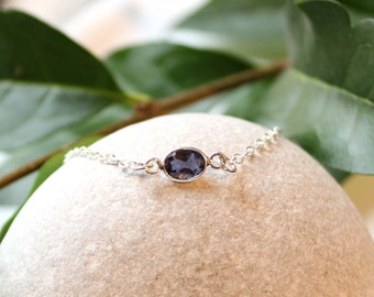 Bracelet en argent 925 avec breloque iolite bleue 7 mm ovale VIOLET BLEU amour énergie maritime plage bohème océan bonheur délicat beau cadeau fin