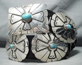519 Gram Cross Vintage Native American Navajo Signed Turquoise Sterling Silver Concho Belt - Make An Offer