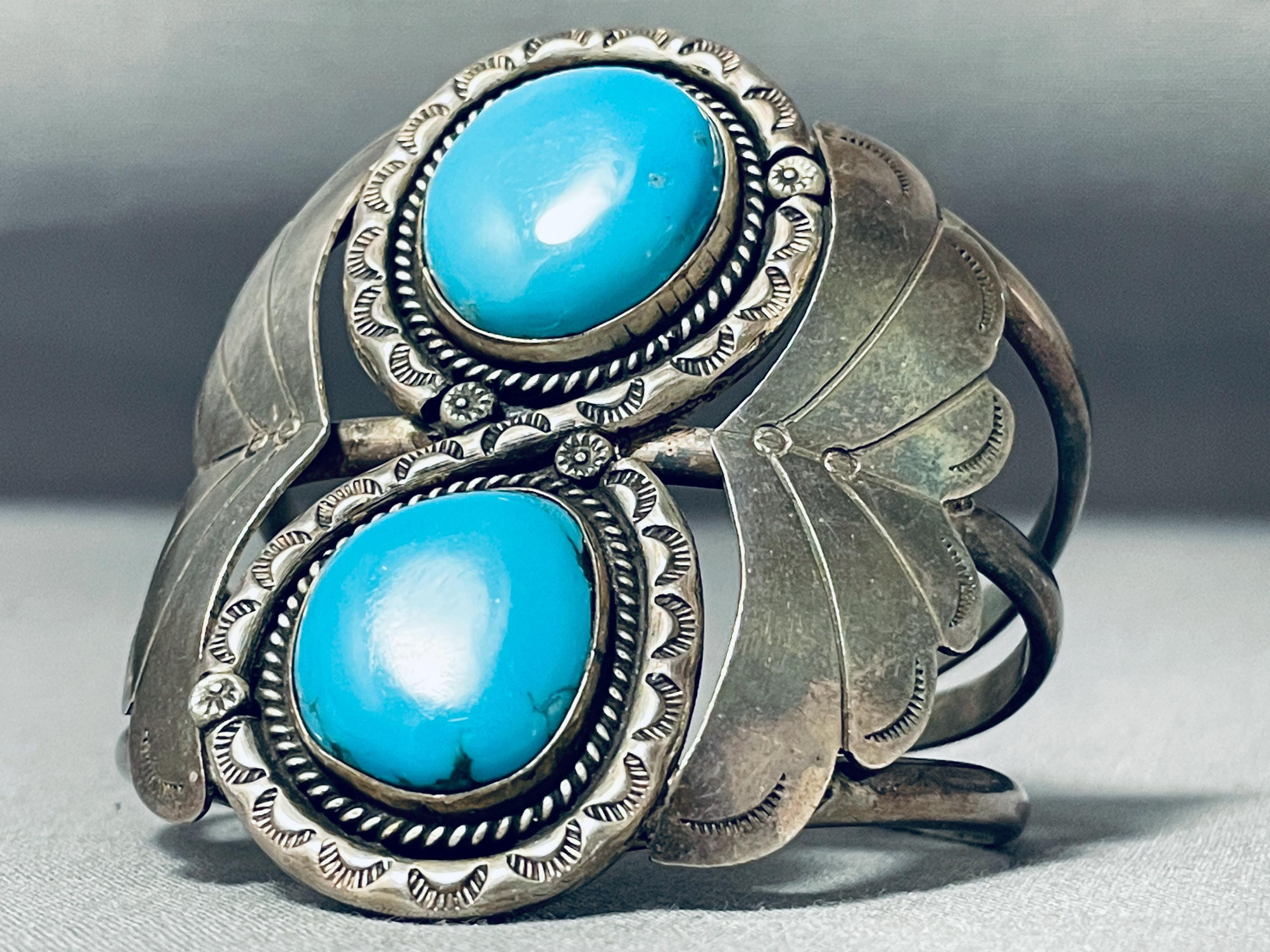 Rare Vintage Native American Navajo Old Kingman Turquoise Sterling ...