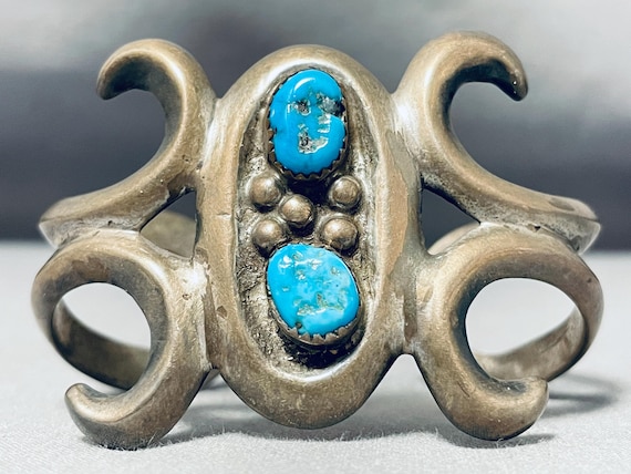Rose Thorn Vintage Native American Navajo Turquoise Sterling Silver Bracelet Rose Thorn Vintage Native American Navajo Turquoise Sterling Silver Bracelet