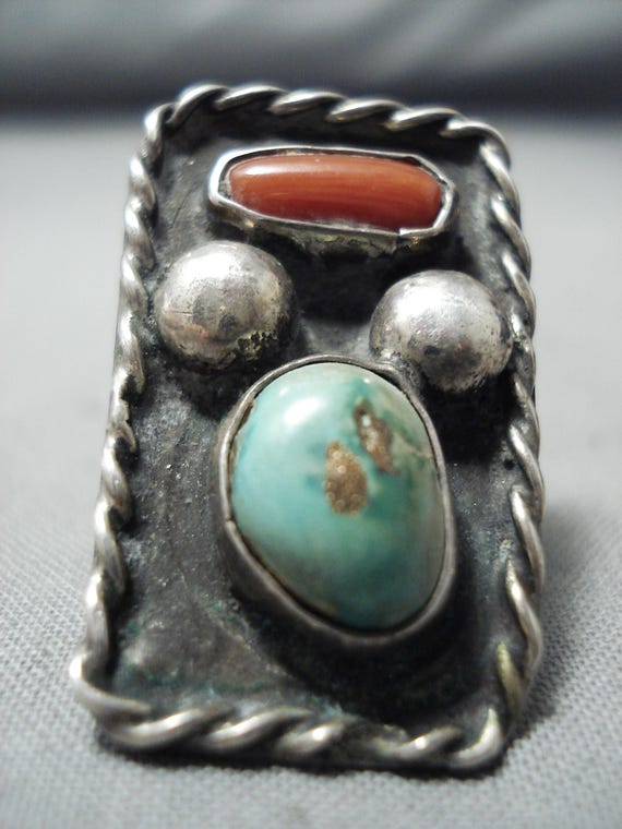 Incredible Vintage Native American Navajo Royston Turquoise Sterling Silver Ring Old Incredible Vintage Native American Navajo Royston Turquoise Sterling Silver Ring Old