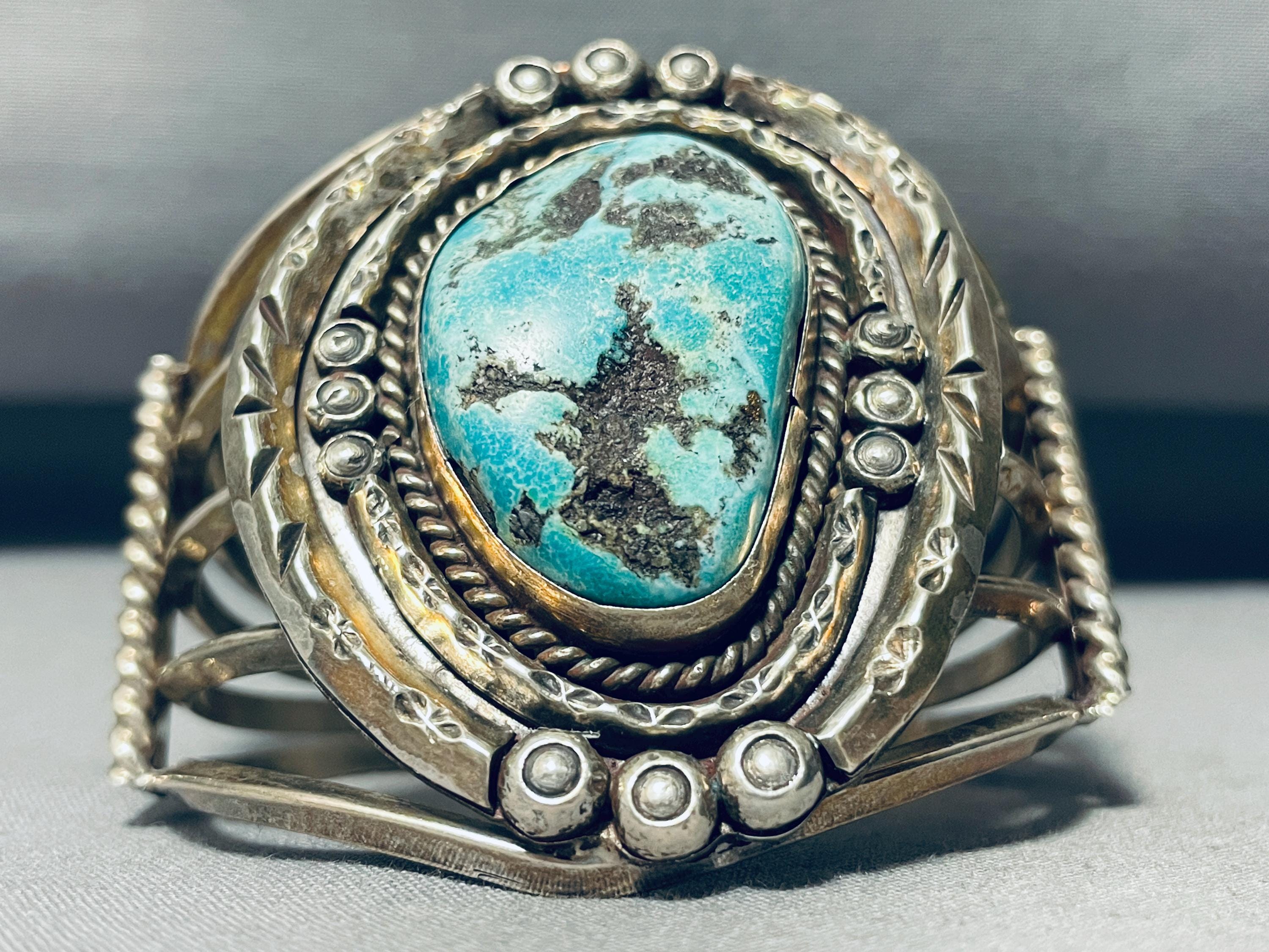 Museum Vintage Native American Navajo Old Deposit #8 Turquoise Sterling Silver Bracelet Old Museum Vintage Native American Navajo Old Deposit #8 Turquoise Sterling Silver Bracelet Old