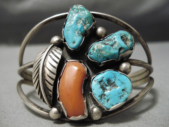 Superb Vintage Native American Navajo Chunky Coral Turquoise