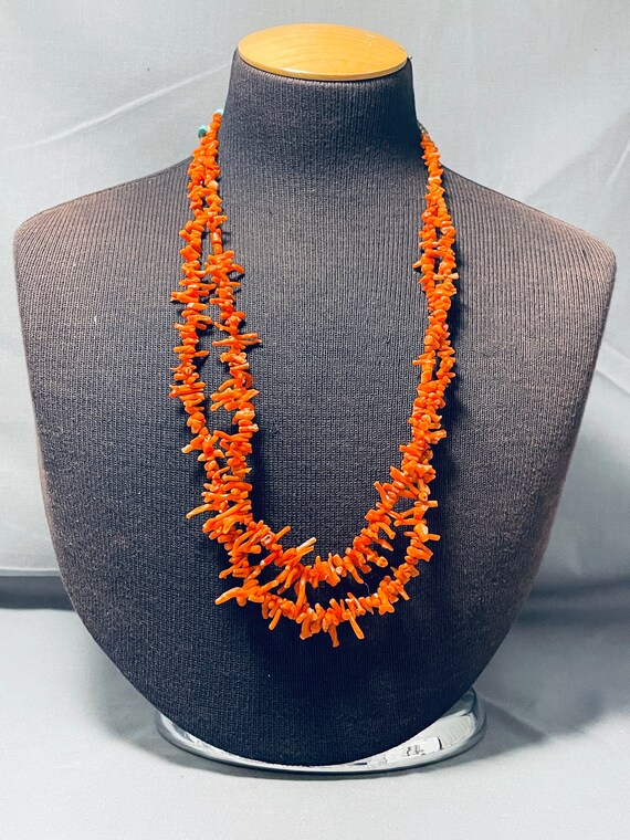 Native American Tremendous Vintage Santo Domingo Coral Sterling Silver Necklace Native American Tremendous Vintage Santo Domingo Coral Sterling Silver Necklace