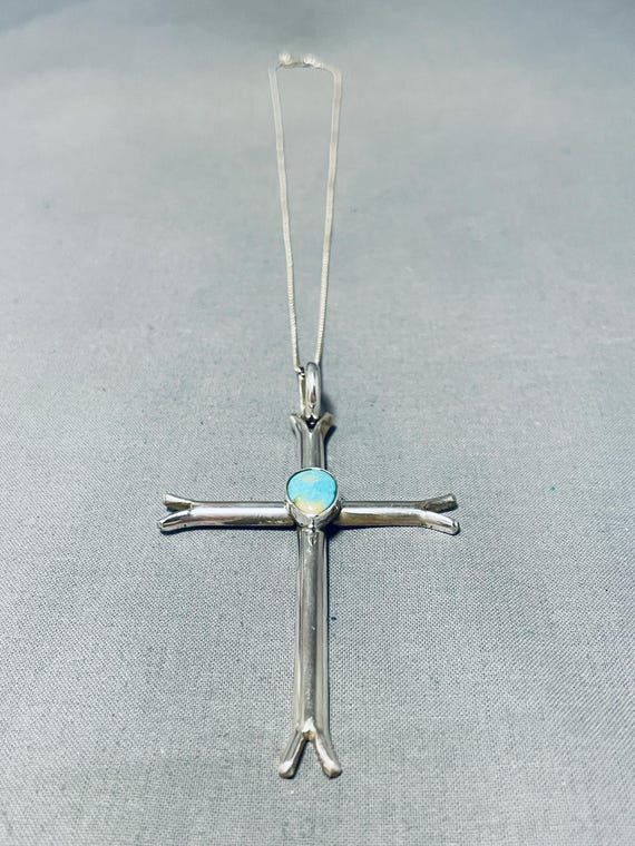Native American Exquisite Vintage Santo Domingo Royston Turquoise Sterling Silver Cross Pendant Native American Exquisite Vintage Santo Domingo Royston Turquoise Sterling Silver Cross Pendant