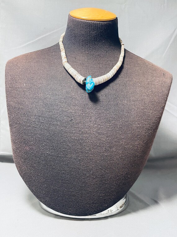 Native American Exceptional Vintage Santo Domingo Shell & Turquoise Sterling Silver Necklace Native American Exceptional Vintage Santo Domingo Shell & Turquoise Sterling Silver Necklace