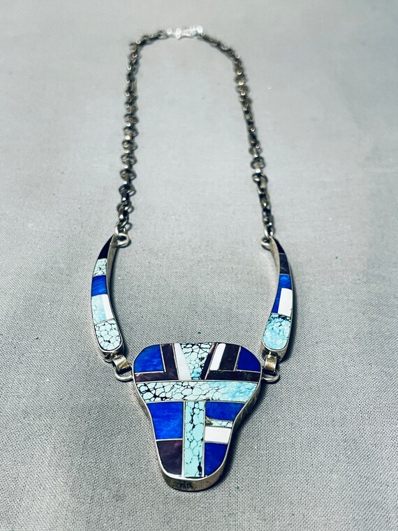 Native American One Of The Most Unique Vintage Santo Domingo Turquoise Inlay Necklace Native American One Of The Most Unique Vintage Santo Domingo Turquoise Inlay Necklace