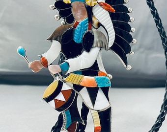 Bolo Tie Vintage Bell Trading Post - Sud-ouest Américain - Cuivre, Turquoise Et Cuir - Années 60