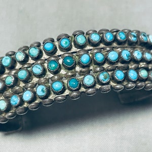 Optimum Early 1930's Vintage Native American Zuni Snake Eyes Turquoise Sterling Silver Bracelet Optimum Early 1930's Vintage Native American Zuni Snake Eyes Turquoise Sterling Silver Bracelet
