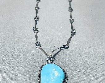 Collana unica fatta a mano in argento sterling con turchese Navajo nativo americano vintage - Fai un'offerta!