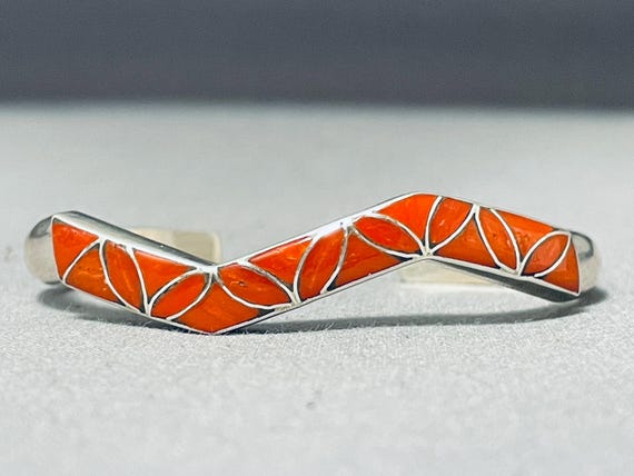 Sibert Kallestewa Vintage Native American Zuni Coral Sterling Silver Bracelet Sibert Kallestewa Vintage Native American Zuni Coral Sterling Silver Bracelet