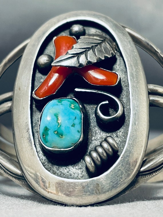 Colossal Vintage Navajo Carico Lake Turquoise Coral Native American Jewelry Silver Ring Colossal Vintage Navajo Carico Lake Turquoise Coral Native American Jewelry Silver Ring