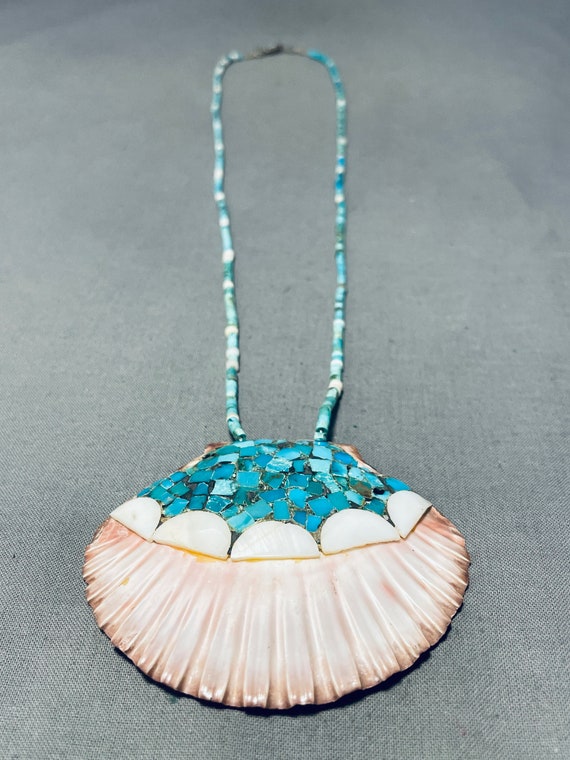 Native American Very Old Authentic Vintage Santo Domingo Turquoise Sterling Silver Necklace Native American Very Old Authentic Vintage Santo Domingo Turquoise Sterling Silver Necklace