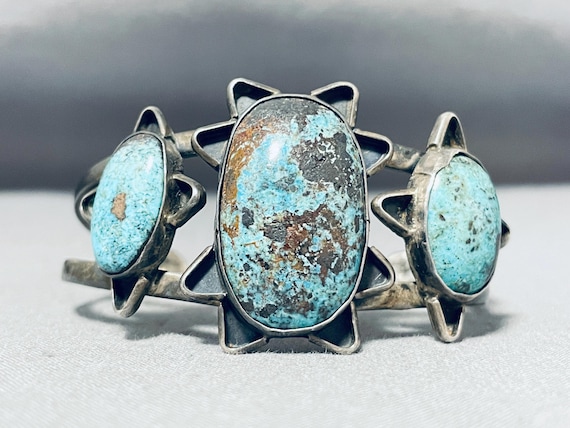 Important Vintage Native American Navajo Carico Lake Turquoise Sterling Silver Bracelet Important Vintage Native American Navajo Carico Lake Turquoise Sterling Silver Bracelet