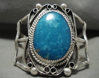 Ocean Blue Turquoise Vintage Navajo Silver Bracelet