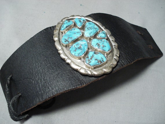 Fabulous Vintage Native American Zuni Sleeping Beauty Turquoise Sterling Silver Bowguard Fabulous Vintage Native American Zuni Sleeping Beauty Turquoise Sterling Silver Bowguard