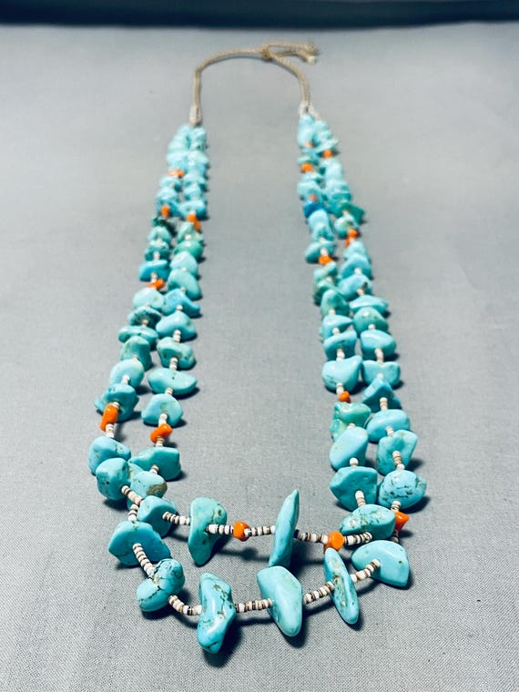 Native American Marvelous Vintage Santo Domingo Turquoise Sterling Silver Necklace Native American Marvelous Vintage Santo Domingo Turquoise Sterling Silver Necklace