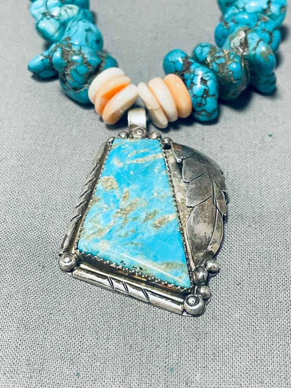 Native American Spectacular Vintage Santo Domingo Kingman Turquoise Sterling Silver Necklace Native American Spectacular Vintage Santo Domingo Kingman Turquoise Sterling Silver Necklace