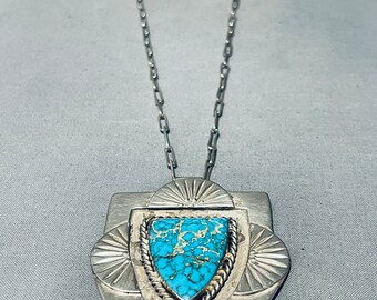 Timmy Yazzie Vintage Native American Navajo Turquoise Sterling Silver Necklace - Make An Offer!