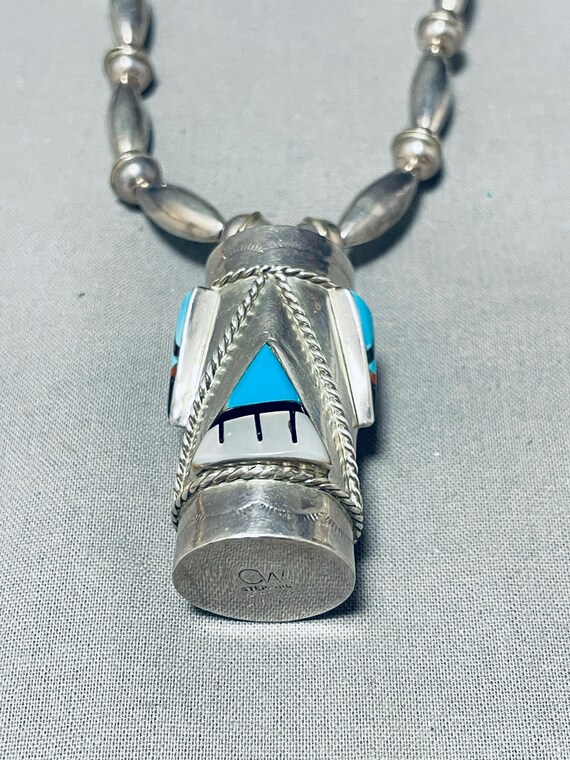 Most Incredible Handmade Drum Vintage Native American Navajo Turquoise Sterling Silver Necklace Most Incredible Handmade Drum Vintage Native American Navajo Turquoise Sterling Silver Necklace
